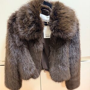 The Frankie Shop Hope Faux Fur Jacket-BROWN SMALL